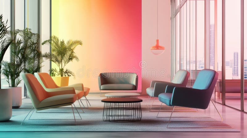 Gemütliches Wartezimmer mit Kunst und Pflanzen